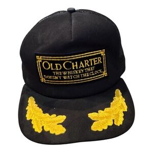 Vintage Made in USA Old Charter 1980’s Black and Gold Mesh SnapBack Hat